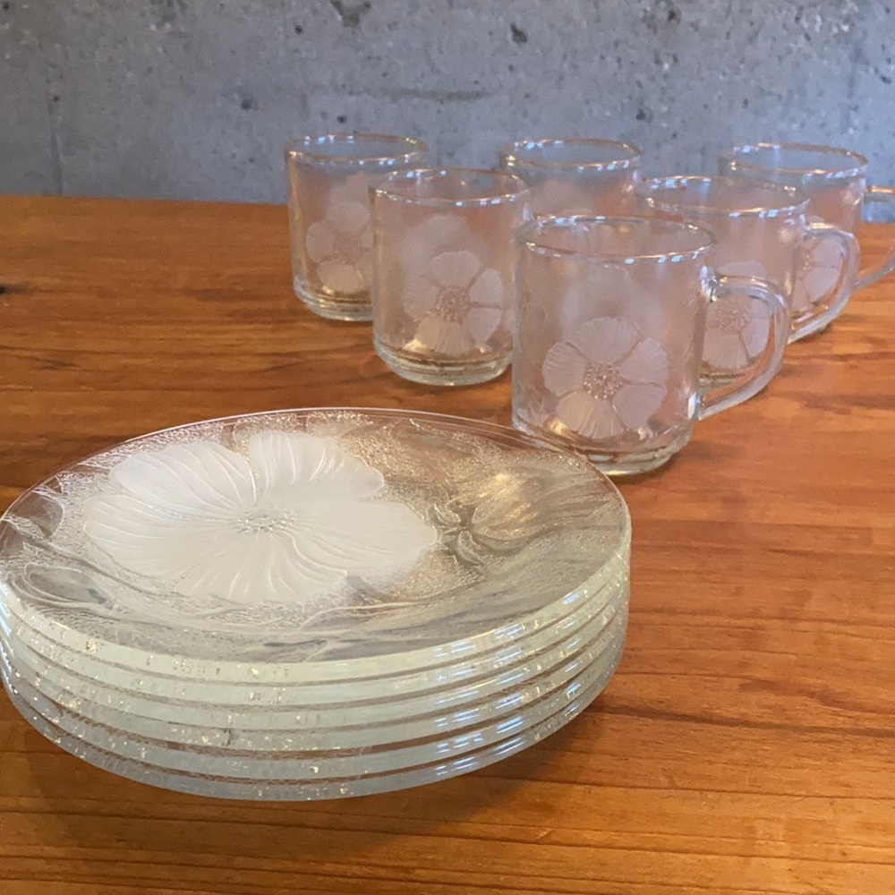 Floral glass mug set of 6
